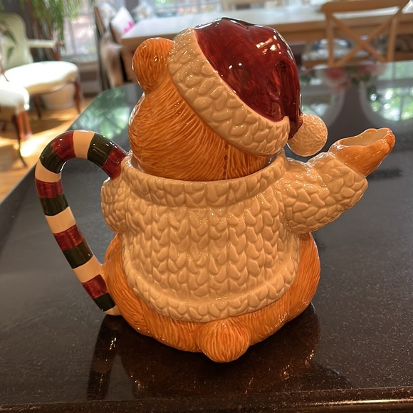 Christmas Teddy Bear Teapot W/tree & Gifts Holiday Ceramic Hand - Picture 3 of 13